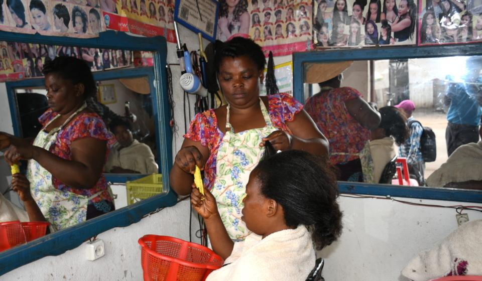 Program participant in action in a hair saloon